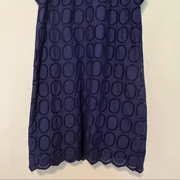J. Crew Factory Scalloped Eyelet Navy Blue Shift Dress With Flutter Sleeve Sz 2 - Picture 11 of 15
